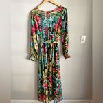 Y2K Spy Zone Exchange Tropical Floral Maxi Dress Belted Sheer Long Sleeve M Black Size M Photo 6