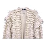 EXPRESS  Fluffy Chunky Fringe Cardigan Cream Size M Sleeve Detail Photo 5