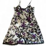 Purple white and black babydoll floral slip dress with lace trim Size M Photo 0