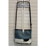 Myra Hair On Black/White‎ Leather Turquoise/Rose Gold Hand Tooled Shoulder Bag Black Photo 1