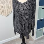 Free People Gray Black Sheer Boho Crochet Lace Poppyseed Pullover Sweater Top XS Photo 1