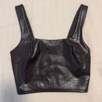 EXPRESS  Body Contour Faux Leather Croc-Textured Brown Square Neck Cropped Tank Photo 4