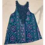 Anthropologie Akemi Kin Blue Purple Floral Print Crochet Lace Tank Top Womens XS Photo 3