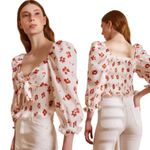 ZARA  Floral Print Linen Blend Square Neck Puff Sleeve Cropped Blouse Size S Photo 2