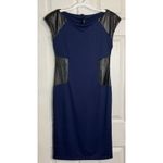 Silva Women’s Navy Blue Dress With Pleather Accents, Shoulder Pads, Fitting, L Size L Photo 3