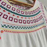 POL  Embroidered Boho Peplum Tank Top Large White Multicolor Stitch Detail Photo 3