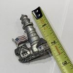Signed SPOON Costume Brooch Pin Pewter American Flag Lighthouse Silver Photo 5