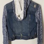 Free People distressed denim jacket knitted sleeves hood XS Excellent Condition Photo 10