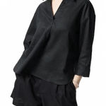 Uniqlo Premium Linen Skipper Collar Shirt Black NWT XS Photo 0