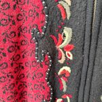 [Icelandic Design] Red Nordic Wool Sweater Floral Embroidered Zip Cardigan Sz XL Photo 9