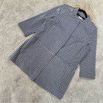 CAbi Dappled Striped Navy Gray Collarless Car Coat Jacket Blazer Academia Size L Photo 3