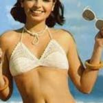 Catalina  Black Crochet Halter Swim Bikini Top size Medium Photo 4