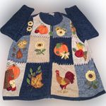 Vintage Fall Autumn Thanksgiving Blue Patchwork Embroidered Knit Zip Sweater 1X Photo 8