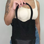 Black Woven Knit Shoulder Bag with Textured Plastic Base Y2K Style Handbag Photo 0