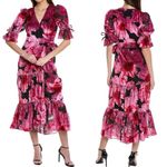 Anthropologie  X Hutch Marisol Midi Wrap Dress Floral Pink Velvet Black Photo 1