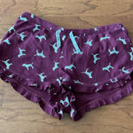 PINK - Victoria's Secret  Sleepwear Shorts Burgundy Dog Print Ruffle Drawstring Photo 0