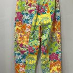 Palm Lily Crop Pants Size 4 bright Colors Floral Birds Pink Green Orange Blue. Photo 2