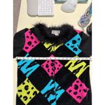 Vintage 80s Maximalist Patchwork Black Neon Beaded Faux Fur Cardigan Sweater M P Size M Photo 2