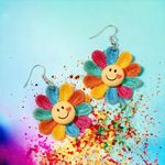 Rainbow Color Sunflower‎ Smiling Face Design Dangle Earrings Cute Knit St… Yellow Photo 4