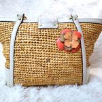 Coach Hamptons Straw Flower Tote Coral Appliqué Floral Embellished Handbag Photo 1