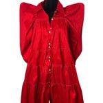 WoWo Red Tiered Mini Dress Pointed Puff Sleeve Rhinestone Avant Garde Size S Photo 0