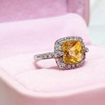 14kt White Gold 2+ Carat Cushion Cut Diamond Halo Citrine Ring Silver Size 6 Photo 6