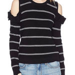 Jack by BB Dakota  Black/White Striped Cozy Ruffle Cold Shoulder Sweater Photo 0