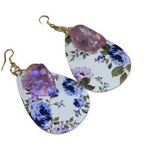 None Silver Purple Amethyst Pierced Earrings, Handmade Amethyst Faux Leather Earrings Photo 0