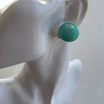Vintage 1960s Lucite Moonstone Screw Earrings Aqua Green Half Dome Button ClipOn Blue Photo 2