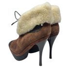 L.A.M.B. Pier Booties Suede Shearling Platform Boots High Heels Brown Size US‎ 8 Photo 6