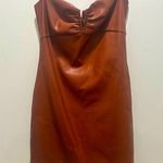Kirious  Faux Leather Mini Dress Brown Strapless Style Babydoll Y2K Size Medium Photo 0