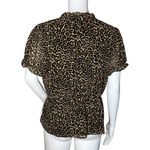 J.Crew  Shirt Womens Small Brown Cheetah Print Ruffle Neck Peplum Rockabilly Edgy Photo 3