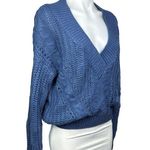 Urban Outfitters  LARGE Blue Chunky Cable Knit Long Sleeve V-Neck Sweater Top Photo 1