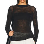 Enza Costa Linen Open Knit Crew Sweater in Black Medium New Womens Top Photo 0