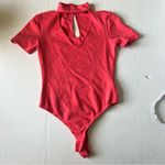 Lulus  high neck short sleeve thong bodysuit coral small Photo 1