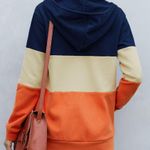 BLUE TAN ORANGE COLOR BLOCK FULL ZIP DRAWSTRING HOODIE SIZE 2XL 18 Photo 2