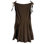 ZARA Brown Houndstooth Check Square Neck Pleated A-Line Mini Dress Small Photo 8