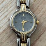 Citizen  Rare Ladies Watch Vintage Two-Tone Weave Bracelet Gray Metal Round Dial Photo 3