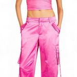 SEROYA LAI SATIN CARGO PANT Size Small NWT Malibu Pink Loose Fit Drawstring Hem Photo 0