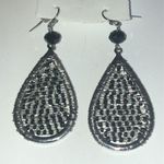 Silver Tone & Black & Clear Beads Beaded Boho Teardrop Pierced Earrings Photo 5