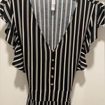 Xhilaration  Black & Cream Vertical Striped Jumpsuit With Ruffle Sleeves - XS Photo 3
