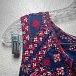 Lucky Brand Women's M Navy Red Floral Lace Up Sleeveless Boho Tunic Top Photo 2