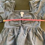 Japna  Smocked Puff Sleeve Square Neck Peplum Top Blue Cotton Small Cotagecore Photo 4