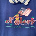 Pegi Vintage Ol' Glory USA Collared Lace Short Sleeve Sweatshirt Top Size Medium Blue Photo 1