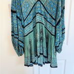 Free People Top Green Blue Luna Scarf Print Balloon Sleeve Boho Tunic L NWT Photo 3