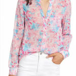 Kut From The Kloth  Pink Floral Sheer Button Down Long Sleeve Top Size Small NWT Photo 0