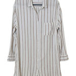 Stars Above  Brown Striped Button-up Sleep Shirt Size XL Linen Blend Sleep Shirt Photo 0
