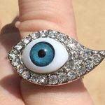 Silver Tone Crystal Blue Evil Eye Novelty Ring Photo 0