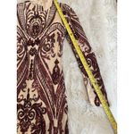 Main Strip  sequin bodycon mini dress, nude mesh with burgundy‎ beaded design L Photo 13