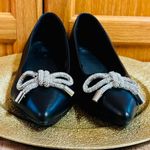 SM New York pointed toe silver bow black ballerina flats shoes Size 9 Photo 3